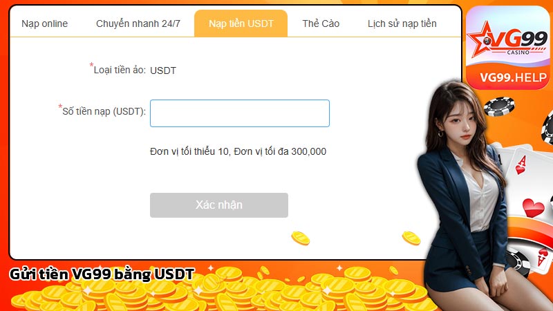Gửi tiền VG99 bằng USDT